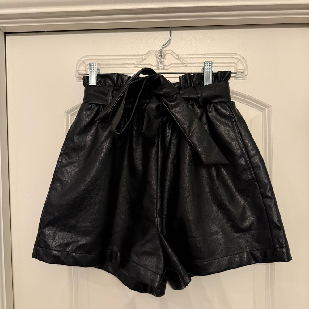 High Waist Black Leather Women Shorts